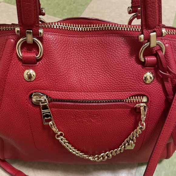Coach Prairie True Red Pebbled Leather Convertible Chain Satchel Gold - Picture 15 of 16